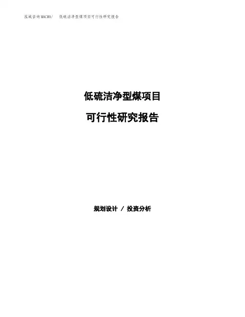 2020年低硫洁净型煤项目可行性研究报告