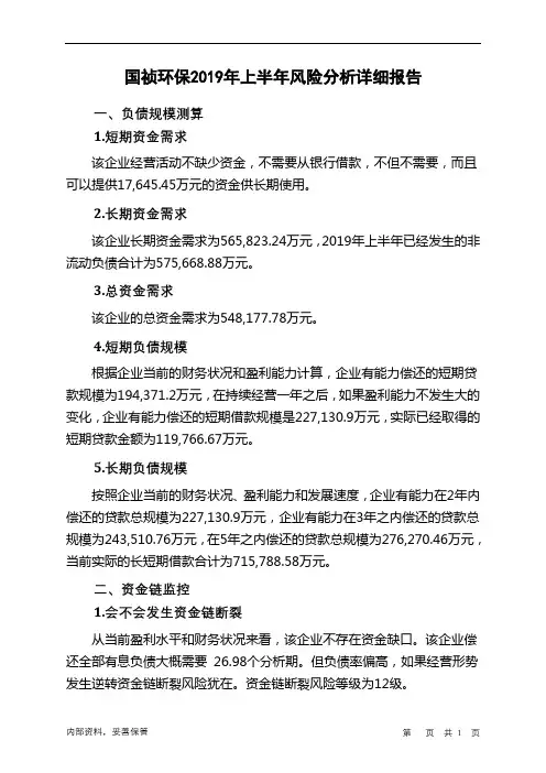 国祯环保2019年上半年财务风险分析详细报告