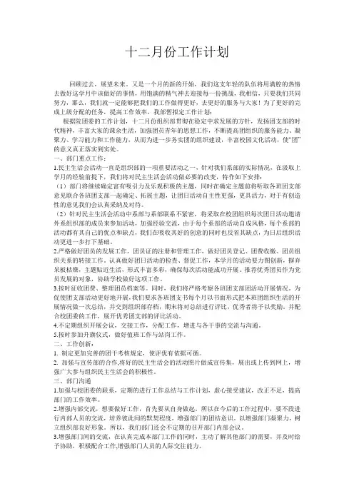 组织部12月工作计划