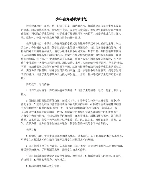 少年宫舞蹈教学计划