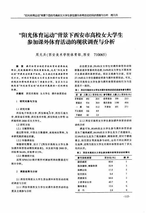 “阳光体育运动”背景下西安市高校女大学生参加课外体育活动的现状调查与分析