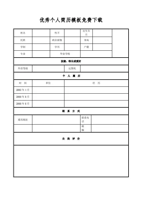 优秀个人简历模板免费下载