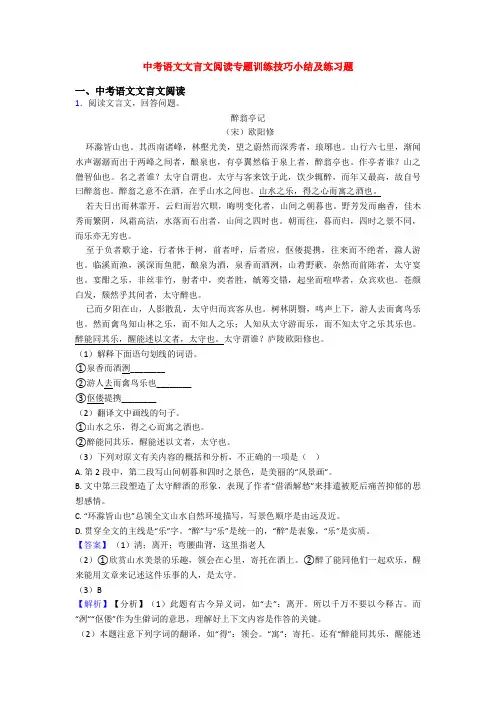 中考语文文言文阅读专题训练技巧小结及练习题