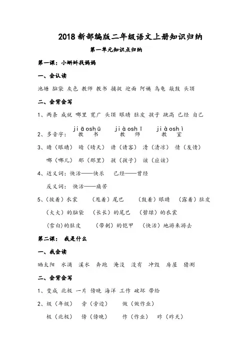 2018年部编版小学二年级(上册)语文知识点归纳汇总(很全)