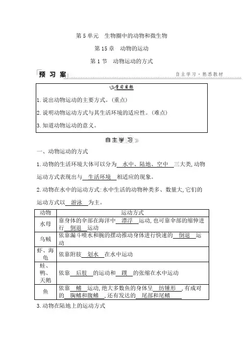 第15章动物的运动1.1动物运动的方式