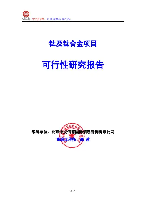 钛及钛合金项目可行性研究报告编写格式及参考(模板word)