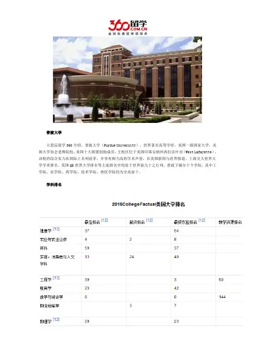普渡大学学科排名
