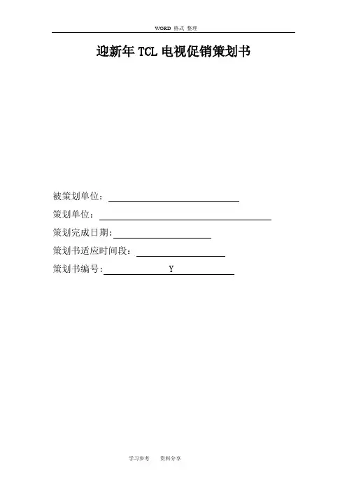 迎新年TCL彩电促销项目策划书