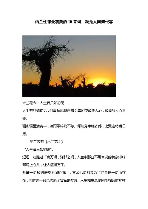 纳兰性德最凄美的10首词：我是人间惆怅客