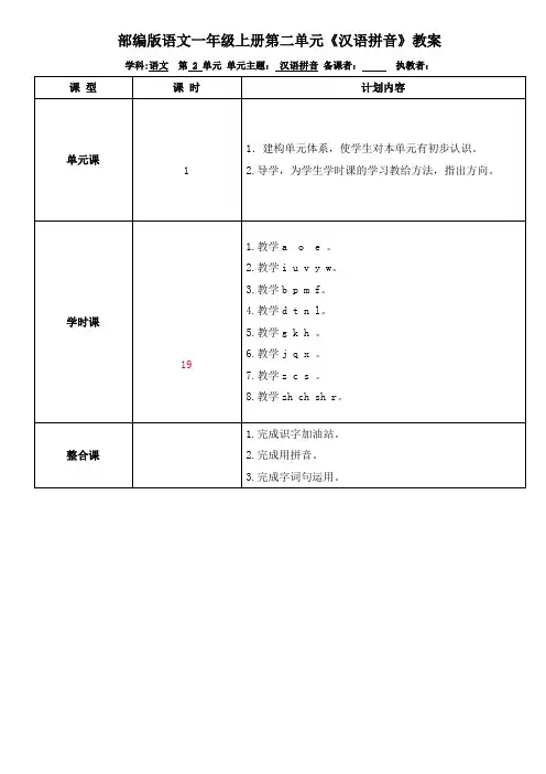 部编版语文一年级上册第二单元《汉语拼音》教案