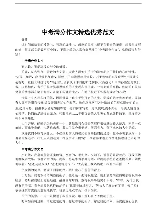 中考满分作文精选优秀范文