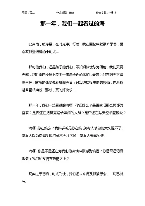 那一年,我们一起看过的海作文【高中高二400字】