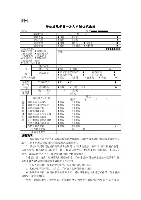 肺结核患者第一次入户随访记录表 (2)