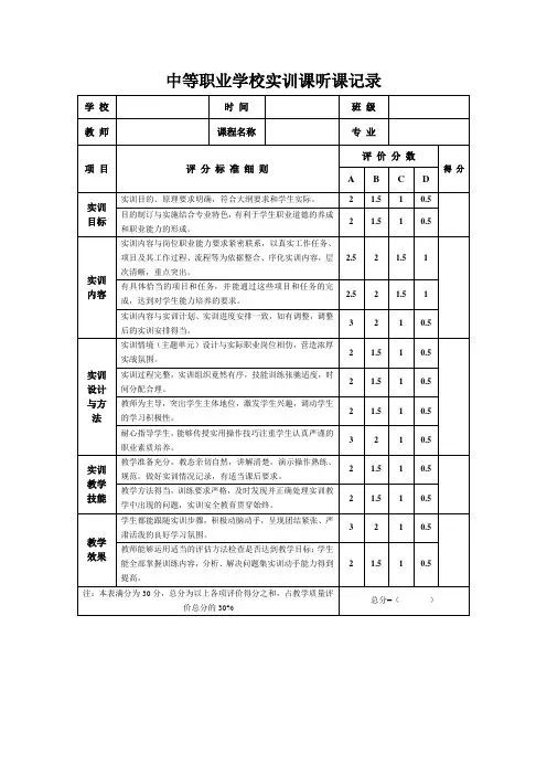 中等职业学校实训课听课记录