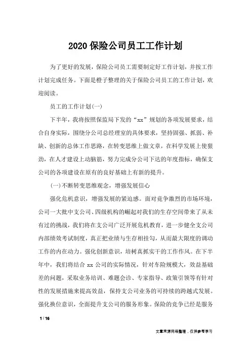2020保险公司员工工作计划_工作计划