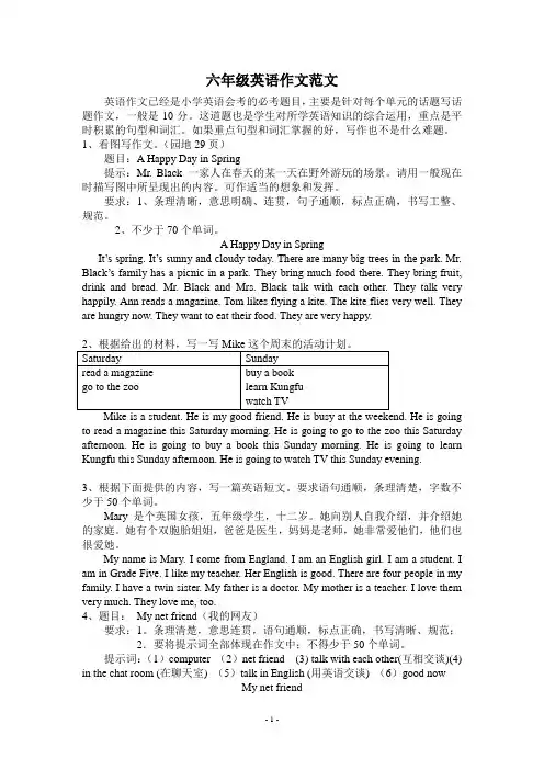 六年级英语总复习-作文话题及范文