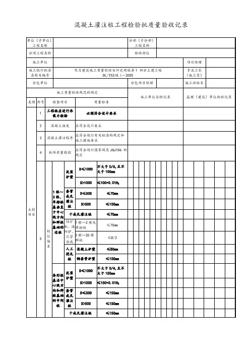 混凝土灌注桩工程检验批质量验收记录