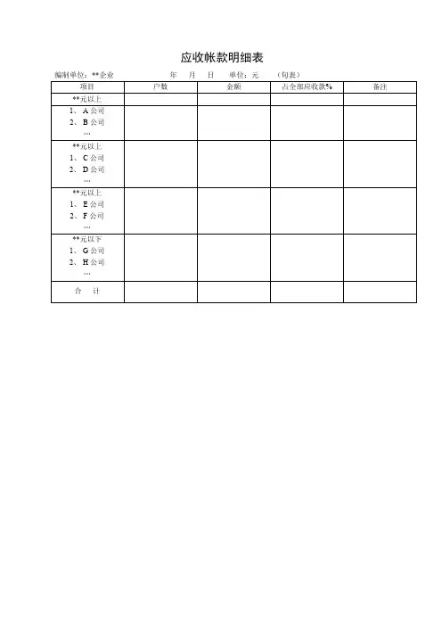 应收帐款明细表表格.格式