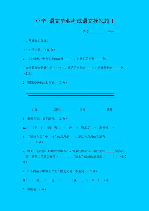 人教版小学语文毕业模拟试题11套