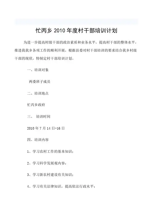 村干部培训计划