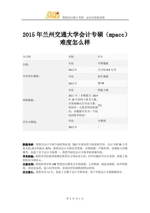 2015年兰州交通大学会计专硕(mpacc)难易程度怎么样