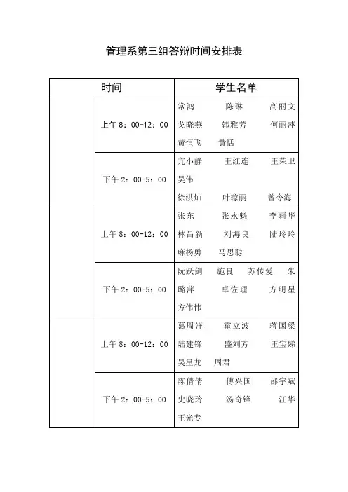 管理系第三组答辩时间安排表