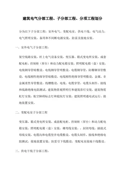 建筑电气分部、子分部、分项划分