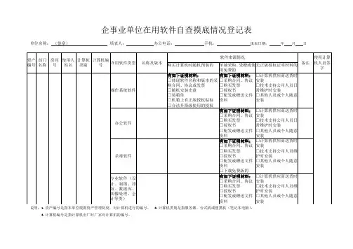 企事业单位在用软件自查摸底情况登记表