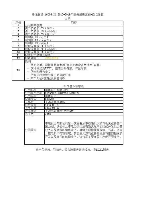 申能股份(600642)2015-2019年财务报表数据-原点参数