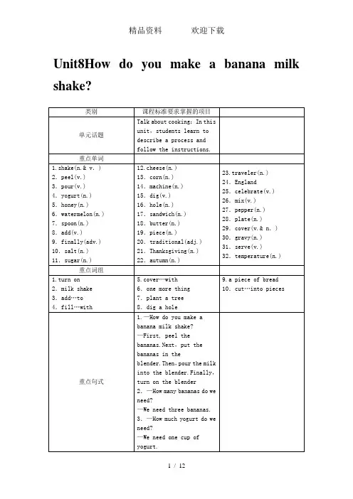 人教新目标八年级英语上册教案：Unit8Howdoyoumakeabananamilkshake