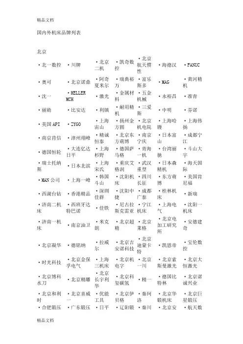 (整理)国内外机床品牌列表.