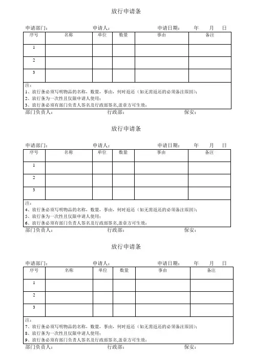 物品外出放行条