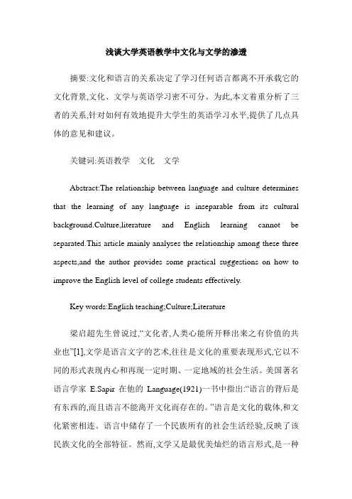 浅谈大学英语教学中文化与文学的渗透