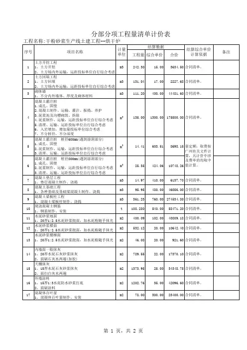 工程量全套自动计算表格及实例