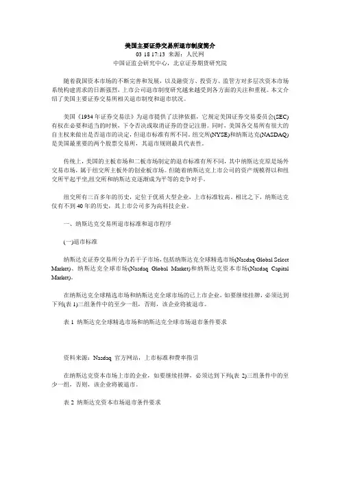 美国主要证券交易所退市制度