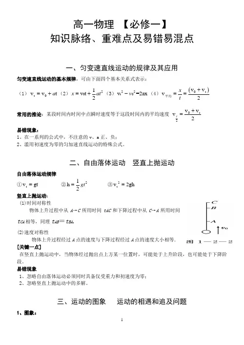 高一物理 【必修一】知识脉络、重难点及易错易混点