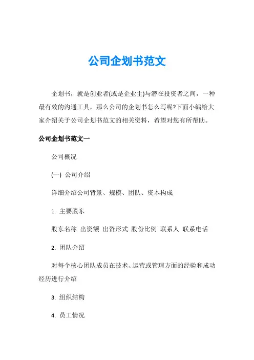 公司企划书范文 2