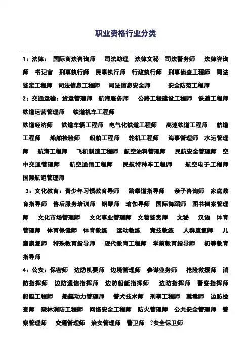 职业资格行业分类