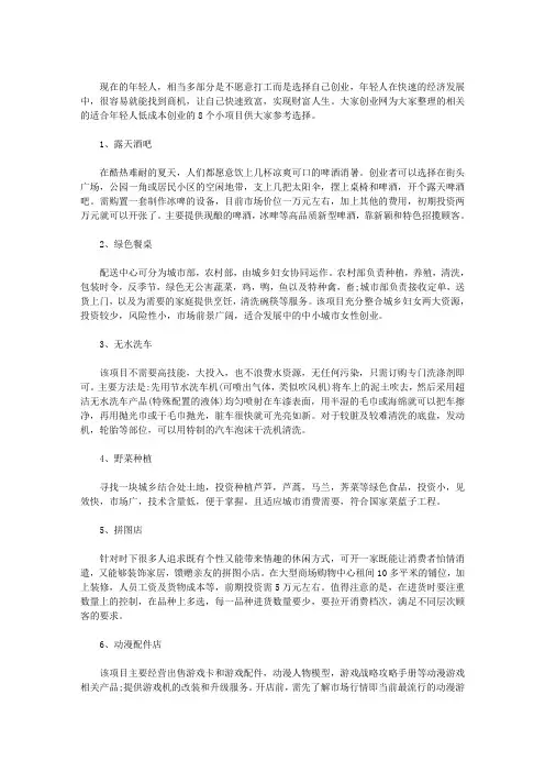 适合轻人低成本创业的8个小项目(最新)