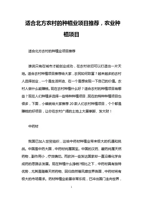适合北方农村的种植业项目推荐,农业种植项目