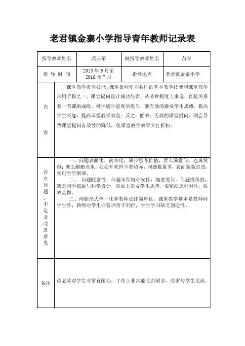指导青年教师记录表