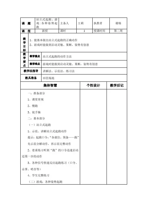 站立式起跑、游戏各种姿势起跑