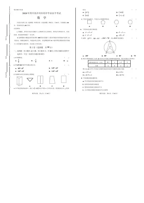 2020年四川省泸州中考数学试卷附答案解析版