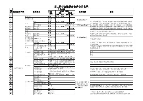 龙江银行收费价目表