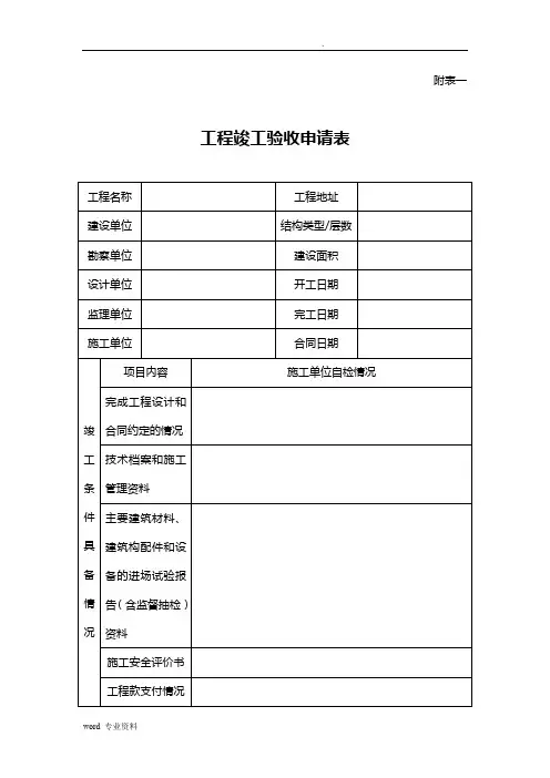 工程竣工验收申请表