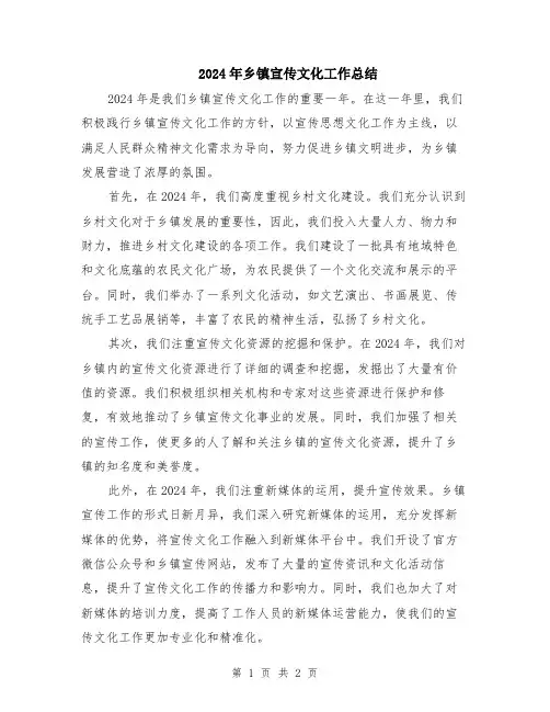 2024年乡镇宣传文化工作总结
