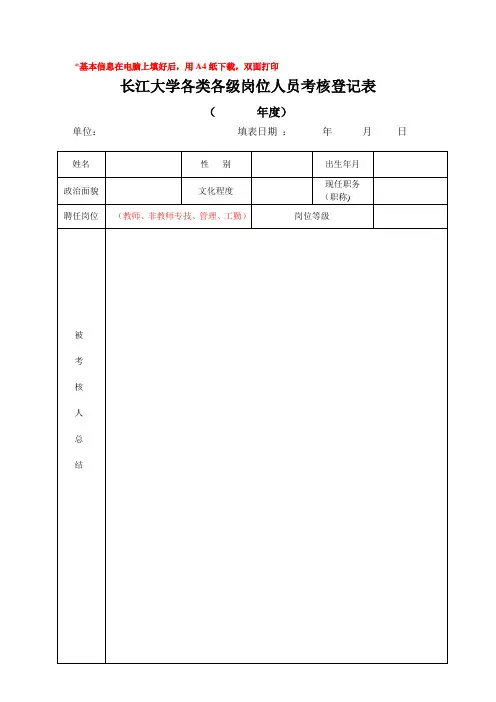 长江大学各类各级岗位人员考核登记表