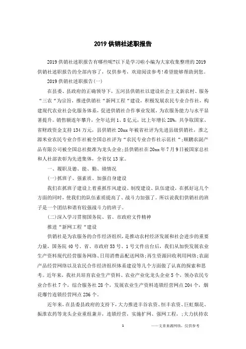 2019供销社述职报告
