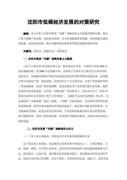 沈阳市低碳经济发展的对策研究