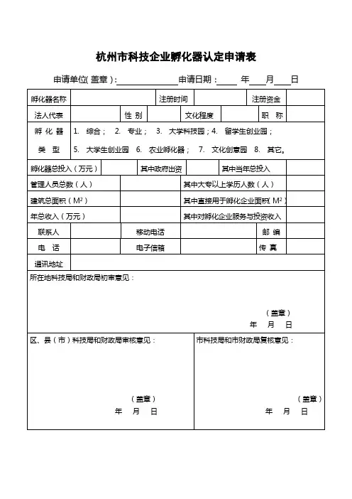 1-杭州市科技企业孵化器认定申请表
